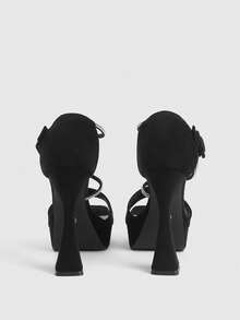 CUCCOO LuxiPop Women's High Heel Sandals, Chunky Heel Waterproof Platform Open Toe Rhinestone Strap High Heels, Elegant Style - Black - View 5