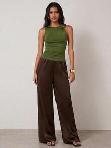 COSMINA 女士纯色金属装饰修身优雅时尚吊带衫 - 綠色 - 查看 6