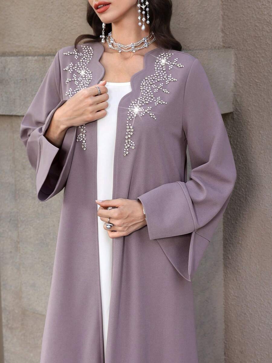 Yasmyna Women's Purple Long Sleeve Beaded Elegant Arabic Abaya, Spring/Summer - Purple - View 1