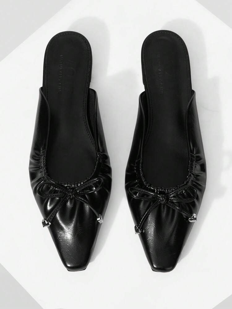 WOMEN BOW DECOR SQUARE TOE FLATS SPRING SHOES