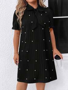 Rometta Đầm nơ đính ngọc trai giả cỡ lớn cho nữ - màu đen - Xem 7