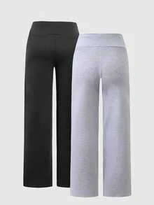 Sparklyn 2pcs/Set Teen GirlCasual All-Match Versatile Daily Wear & School Loose Waist Straight Leg Sweatpants, Autumn/Winter - Multicolor - View 2