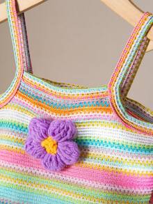 SHEIN 2件套休闲百搭柔软罗纹内衬罗纹花卉刺绣时尚女童上衣 - 彩色 - 查看 6