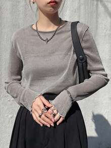 FRIFUL Women's Mesh Sheer Top, Summer Apparel - Grey - View 4