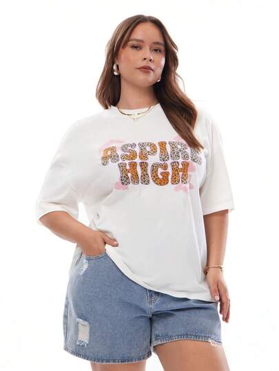 Solavibe 大码数字印花圆领休闲日常短袖T恤