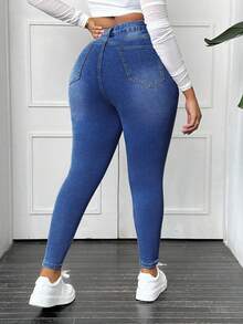 SHEIN SXY Quần jeans dáng suông rách, cỡ lớn - Rửa trung bình - Xem 2