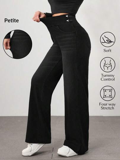 Flexra Petite Solid Color Elastic Waist Casual Versatile Jeans Custom-Designed For Petites. A Perfect Fit For The 150-160cm Build School Teacher Black Summer