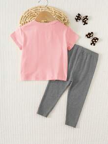 Cozy Pixies 2pcs Set Baju Bayi Perempuan Rajut Lembut Leher Bulat Lengan Pendek dengan Hiasan Pita dan Celana Pinggang Elastis, Bayi Perempuan - MultiWarna - View 2