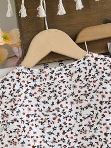 Elladie kids 女童纹理面料短袖纽扣后背T恤和休闲长裤两件套 - 棕色 - 查看 6