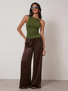 COSMINA 女士纯色金属装饰修身优雅时尚吊带衫 - 綠色 - 查看 3