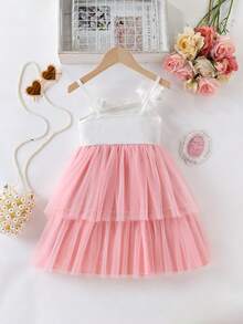 Summer Toddler Girls 4-7 Years Old 3D Flower One-Shoulder Strap Dress, Kids Pink Gradient Tulle Cake Dress, Foreign Trade Children's Clothing - Baby Pink - View 2