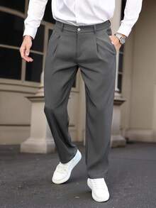 Manfinity Mode Men's Casual Business Pleated Slant Pocket Trousers - Grey - View 8