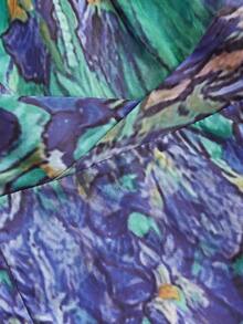 SHEIN MOD 大码夏季油画蓝色花卉印花细肩带中长连衣裙 - 彩色 - 查看 4