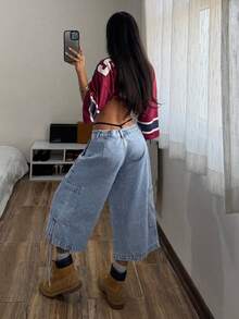 StreetHx 女士浅蓝色宽松休闲牛仔裤，带口袋 - 藍色 - 查看 2