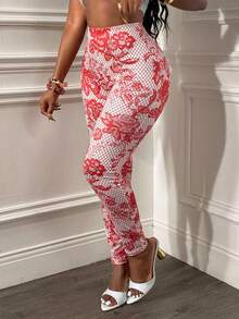 Glyssa Women's Lace Print Leggings, Flattering Fit For Music Festivals And Vacations - Burgundy - View 3