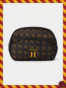 HARRY POTTER X SHEIN 卡通图案便携式化妆包，带拉链，多功能收纳包，轻便旅行包，男女皆宜 - 橘色 - 查看 1