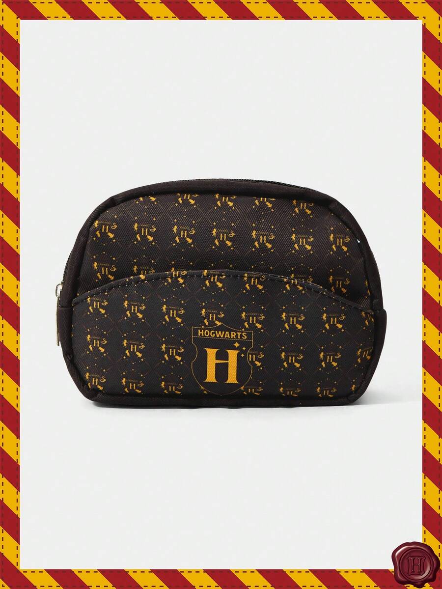 HARRY POTTER X SHEIN 卡通图案便携式化妆包,带拉链,多功能收纳包,轻便旅行包,男女皆宜 - 橘色 - 查看 1