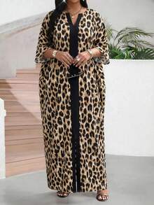 SHEIN Lady Đầm dự tiệc cổ chữ V họa tiết da báo cỡ lớn dành cho nữ, kiểu dáng thường ngày. - Nhiều màu - Xem 1