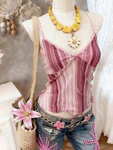 Lalippa Women's Casual Striped Camisole Top, Summer - Pink - View 1