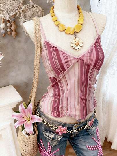 Lalippa Camiseta de tirantes casual a rayas para mujer, de verano