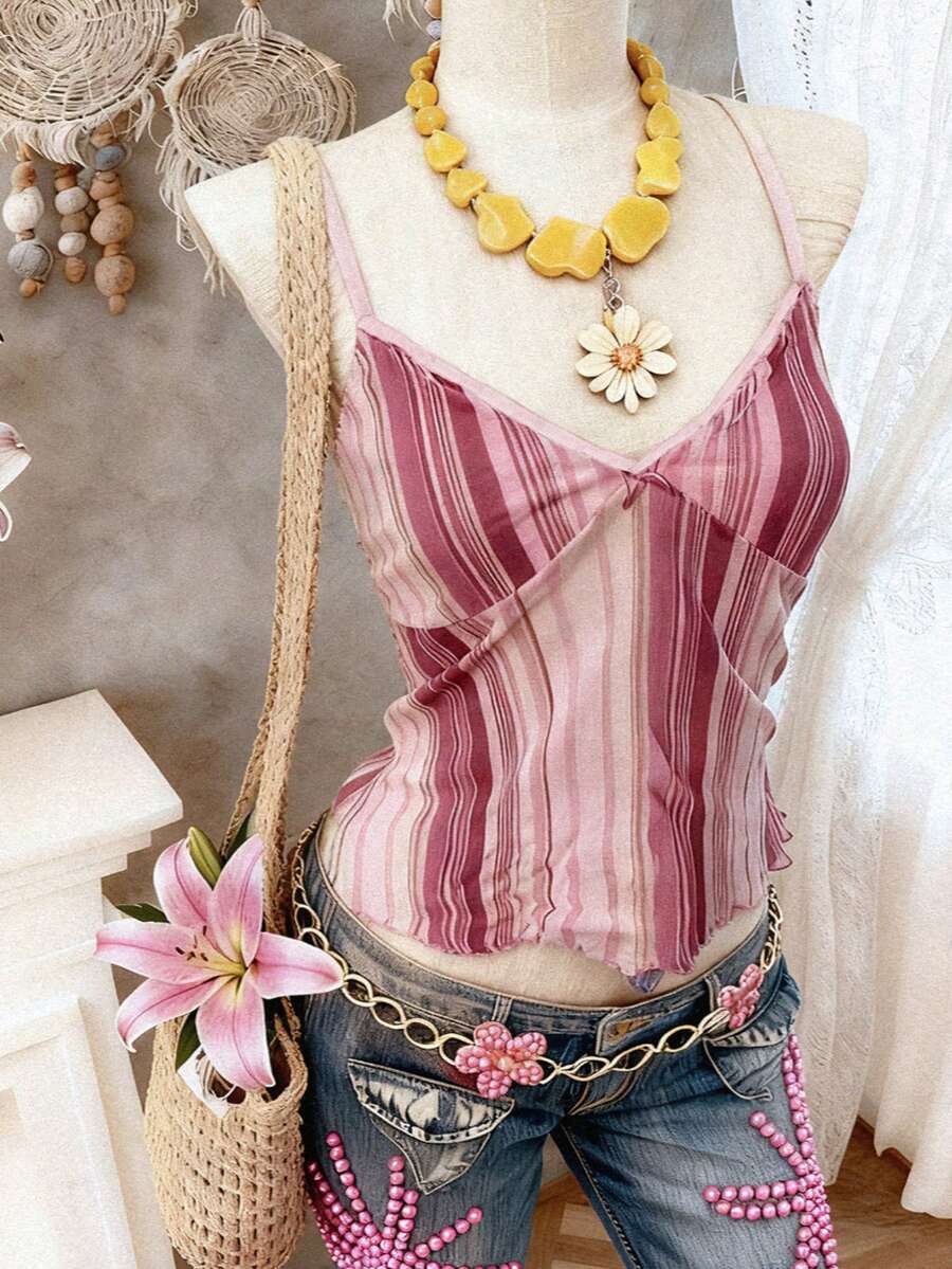 Lalippa Women's Casual Striped Camisole Top, Summer - Pink - View 1