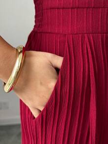 GlowEve Nuovo tuta da donna con bretelle a spaghetti e design a fiocco, in tessuto lavorato, elegante e versatile per lavoro, vacanza, adatta per San Valentino - Bordò - Visualizzare 6