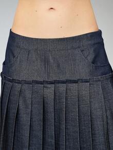 COUREZ Pleated Midi Skirt In Indigo PVL  /Y2K  Spring Outfits For Women Denim Skirts Cute Going Out Party Outfits Festivals Outfits Low Rise Skirt Pleated Skirt - Blue - View 7
