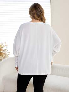 SHEIN CURVE+ Curve 尺码 US22 音乐节、海滨度假、波西米亚风印花黑色T恤、性感黑色T恤、万圣节 - 白色 - 查看 2