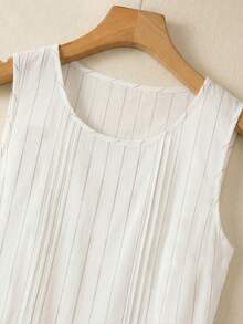 Rusticease 女士休闲条纹荷叶边圆领无袖连衣裙 - 白色 - 查看 7