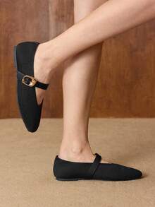 MOTF PREMIUM WOMEN SQUARE TOE BUCKLE STRAP FLATS VALENTINE'S DAY - Black - View 5