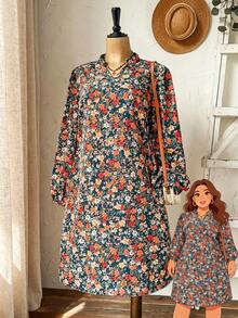 EMERY ROSE Plus Size Women's Summer Casual Vacation Country Style Notched Neck Floral Print Casual Long Sleeve Dress, Flower Dress Woman,Early Spring,Spring Break Outfits ,Vacation Outfits Women ,Holiday Outfits For Women,Spring Dress Women,Going Out Outfits,2026 New Clothes,Simple And Fashionable For Everyday Wear, Ditsy Floral Dress, Summer Long Sleeve Dress, French Style Dress,Sun Dresses For Women,Sundress,Flowy Dress,Holiday Outfits Boho - Multicolor - View 1