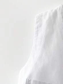SHEIN LUNE 女士纯色休闲无袖牛仔上衣，女士白色牛仔背心 – V领无袖纽扣短款夏季休闲穿搭，女士白色牛仔短款背心 V领无袖Y2K街头风，女士优雅白色牛仔背心 – V领无袖纽扣度假风，牛仔背心，白色牛仔，短款背心，V领背心，无袖背心，纽扣背心，夏季背心，Y2K风格，白色牛仔面料，完美叠穿，打造各种夏季造型 - 白色 - 查看 5