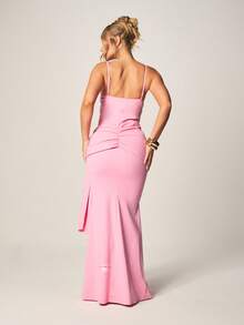 MISSGUIDED Sweetheart Neckline Ruched Asymmetric Panel Mermaid Maxi Dress With Side Draping Detail For Evening Occasions And Formal Events - Pink - View 2