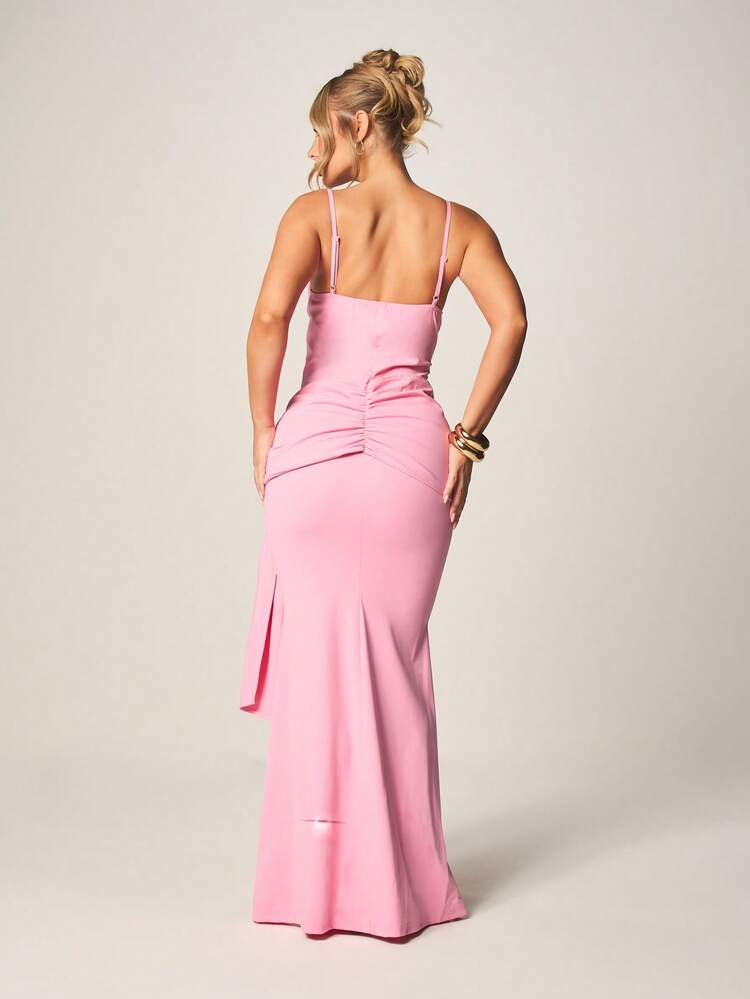 MISSGUIDED Robe de soirée longue sirène avec encolure en cœur, panneau drapé asymétrique et détail de drapé sur le côté, pour occasions du soir et événements formels