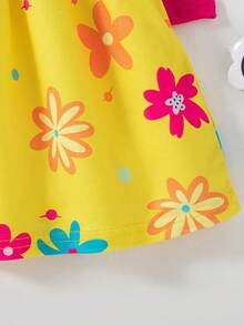 SHEIN Playful Pals 3件套女婴夏季碎花无袖连衣裙和纯色连衣裙，田园风格，时尚可爱 - 彩色 - 查看 3