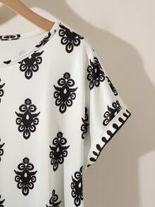 GlowEve 女士时尚圆领条纹休闲日常假日外出印花圆领无袖蝴蝶结短袖T恤，春夏款 - 彩色 - 查看 4