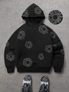 Manfinity EMRG Men's Casual Fashion Street Hoodie With Letter Embossed Kangaroo Pocket, Suitable For Daily Commute, Spring/Autumn - Black - View 1