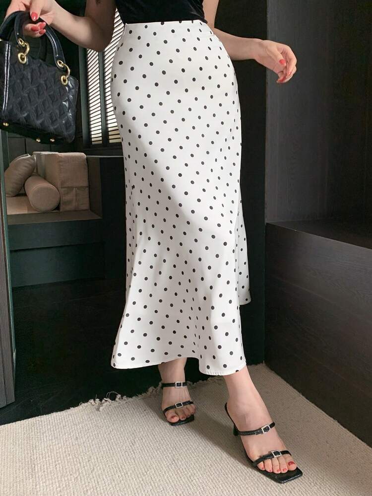 Spring & Summer Polka Dot Allover Print Color Block Cocktail Dress, Elegant Bodycon Mermaid Skirt For Party, Wedding, Prom, Formal Occasion