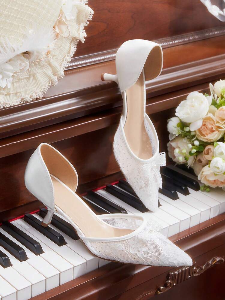 CUCCOO HITCHD Women's Pointed Toe Bow Decor Elegant High Heels Valentine's Day Elegant Shoes