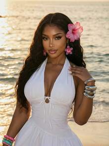 Slaydiva 春夏度假、海滩、优雅、浪漫、性感派对、约会、生日派对、休闲优雅露背双层半身白色女士短裙 - Y2k泳装女士泳衣收腹白色度假装露背白色荷叶边半身泳衣 - 白色 - 查看 6