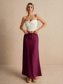 Poéselle Women's Skirt, Floor Length Maxi Skirt, Tie At Waist, Cute Skirt, Low Waist Skirt Long Summer Skirt Women S Maxi Skirt Maroon Skirt Burgundy Skirt - Red Violet - View 3