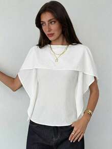Aloruh Women's White Autumn Elegant Tea Party Round Neck Pleated Fashion Blouse Chic Casual Shirt Simple Stylish Office Modest Top Ruffled Top - White - View 5