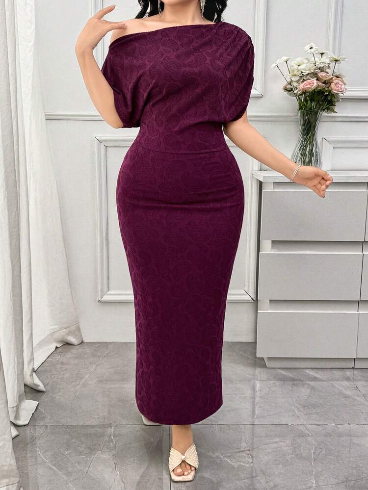 Women's Elegant Floral Print Asymmetric Neck Ruched Midi Dress, Summer Wedding Guest Dress Sundress