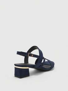 CUCCOO BIZCHIC Giày sandal mũi tròn màu xanh hải quân dành cho nữ, kiểu dáng thanh lịch kiểu Pháp, quai ngang dày, gót cao, phù hợp với váy mùa hè. - Màu xanh lam - Xem 9