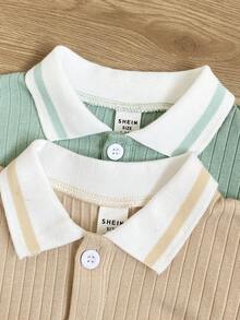 Souflis Souflis Set de 2 piezas de camisa tipo polo de unicolor acanalada y pantalones cortos casuales de verano para niños - Multicolor - Ver 4