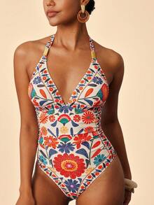 Travachic 女士复古露背吊带时尚修身夏季沙滩连体泳衣 - 彩色 - 查看 5