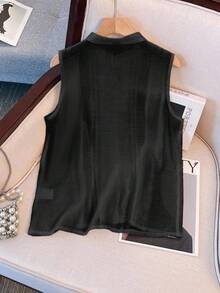 Franclia Women's Summer Solid Color Ruffle Hem Blouse - Black - View 2