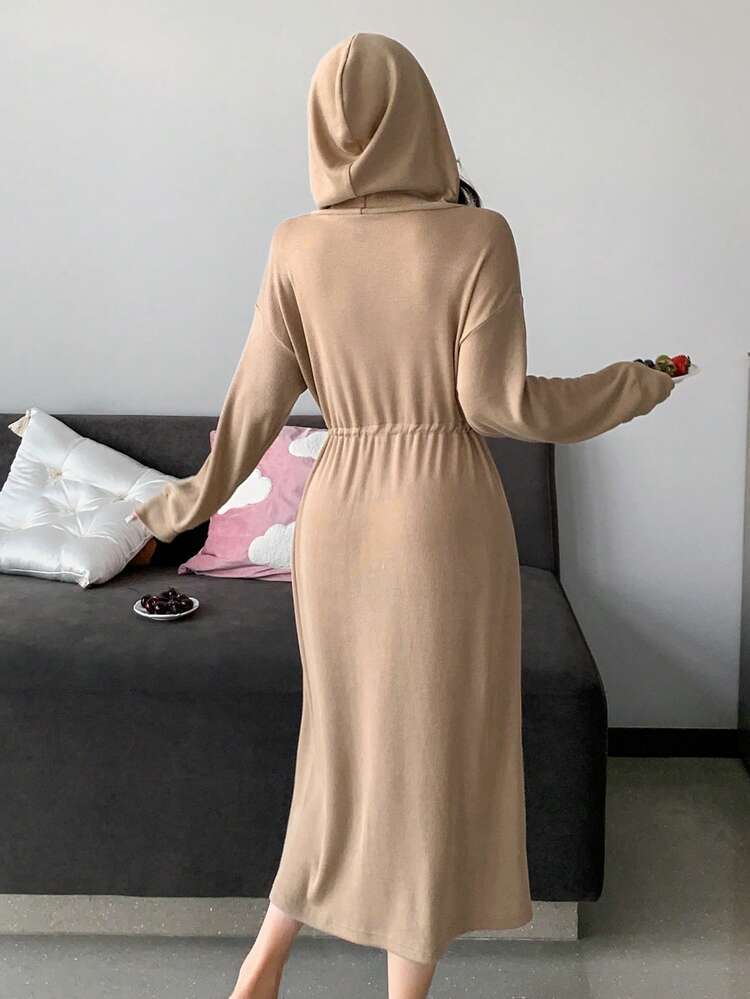 Women's Casual Loose Hooded Cinched Waist Long Robe