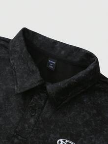 ROMWE MEN Goth 男士Polo衫，每日街头美式风格仿雪花和荆棘印花短袖Polo衫 - 黑色 - 查看 5