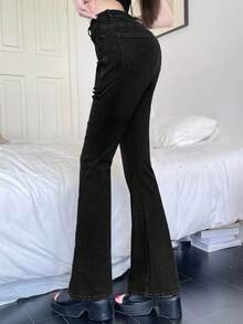 Joudiya Women Casual Daily Wear Flared Jeans With Pockets - Black - View 5